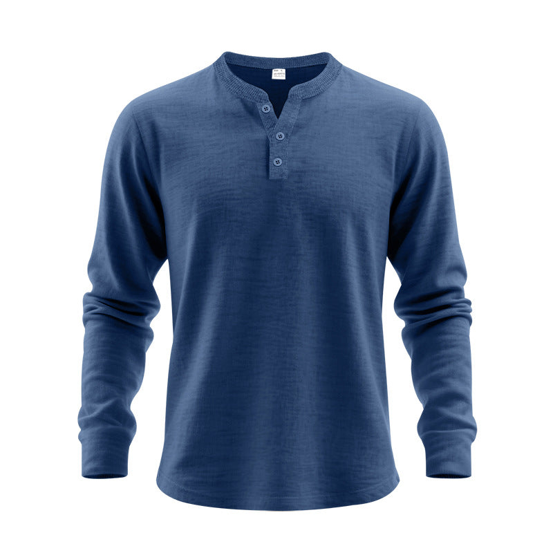 Men's Casual Loose-Fit Long Sleeve Henley Shirt