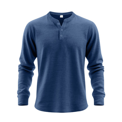 Men's Casual Loose-Fit Long Sleeve Henley Shirt