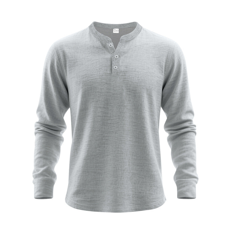 Men's Casual Loose-Fit Long Sleeve Henley Shirt