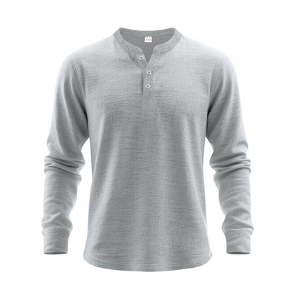 Men's Casual Loose-Fit Long Sleeve Henley Shirt