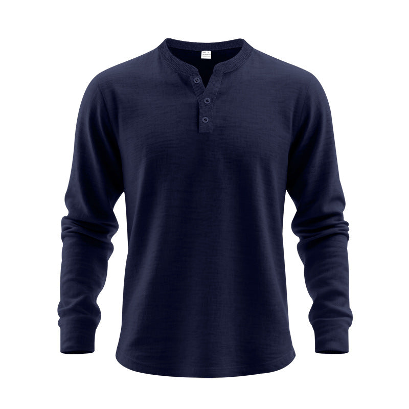 Men's Casual Loose-Fit Long Sleeve Henley Shirt