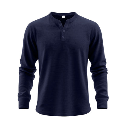 Men's Casual Loose-Fit Long Sleeve Henley Shirt