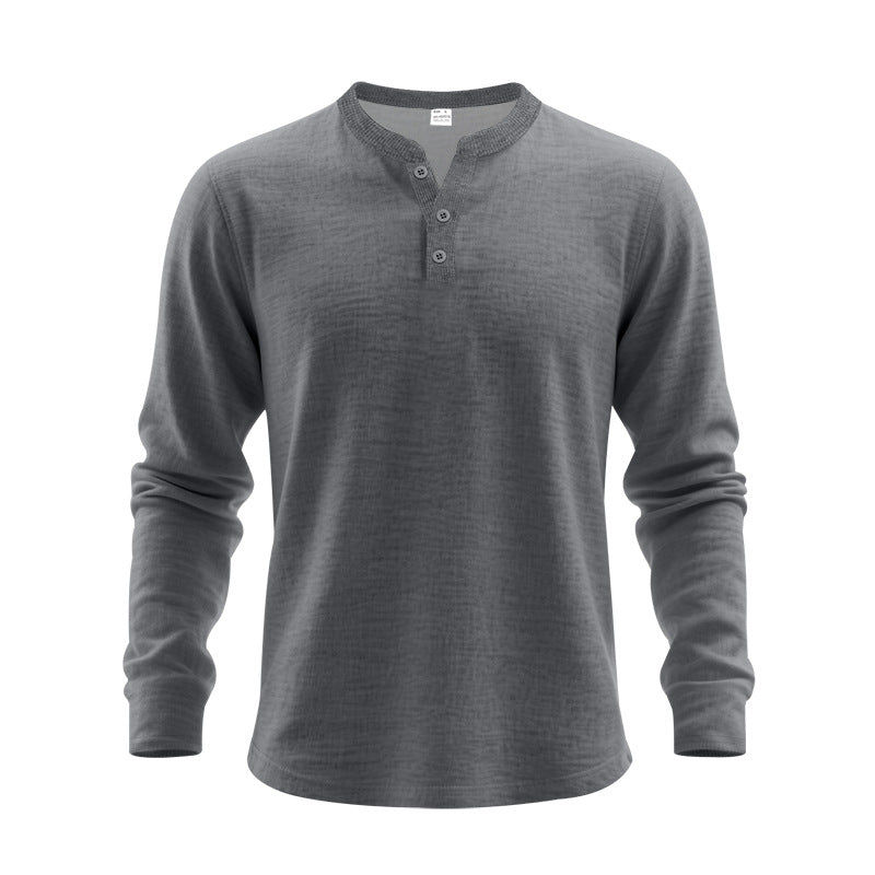 Men's Casual Loose-Fit Long Sleeve Henley Shirt