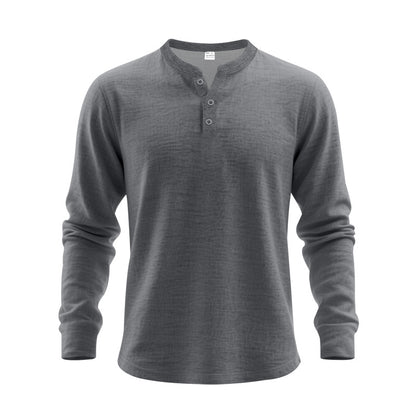 Men's Casual Loose-Fit Long Sleeve Henley Shirt