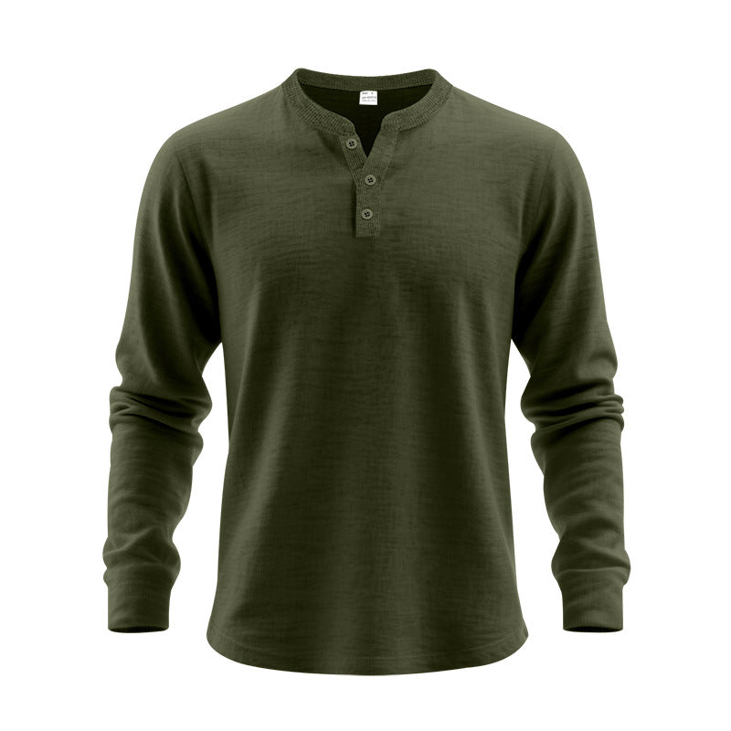 Men's Casual Loose-Fit Long Sleeve Henley Shirt