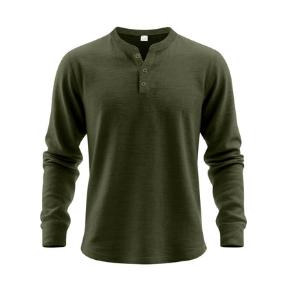 Men's Casual Loose-Fit Long Sleeve Henley Shirt