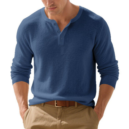 Men's Casual Loose-Fit Long Sleeve Henley Shirt