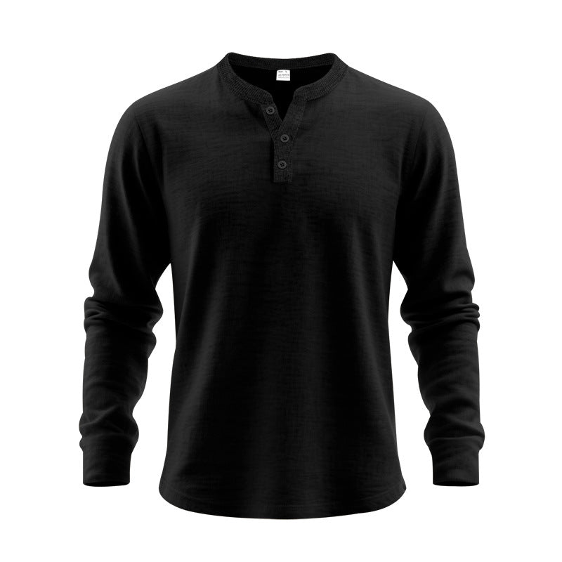 Men's Casual Loose-Fit Long Sleeve Henley Shirt